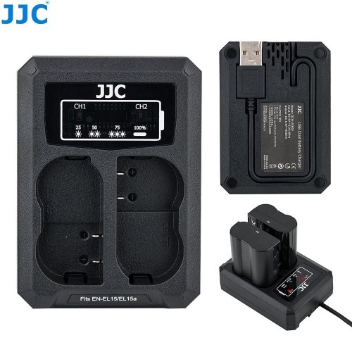 JJC USB Dual Battery Charger fits Nikon EN-EL15/EN-EL15a/EN-EL15b